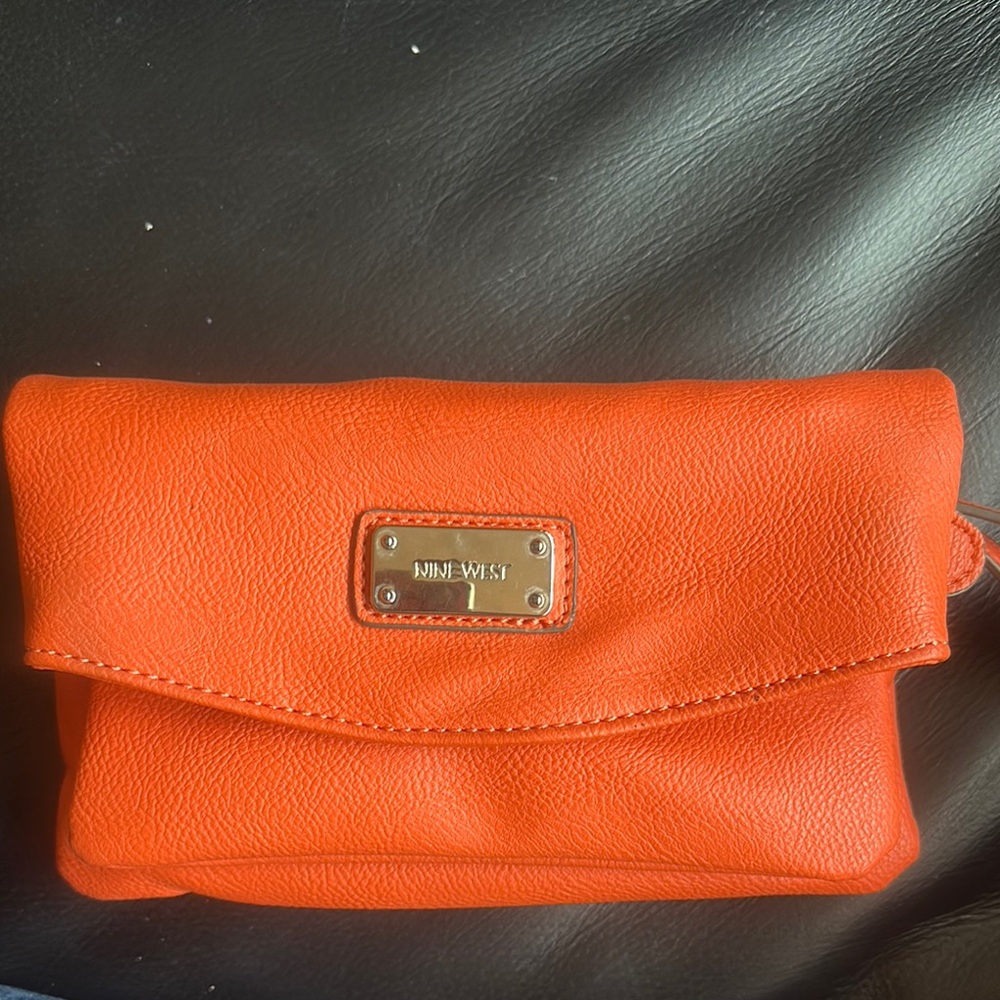 Nine West Orange Pebbled Clutch Wristlet